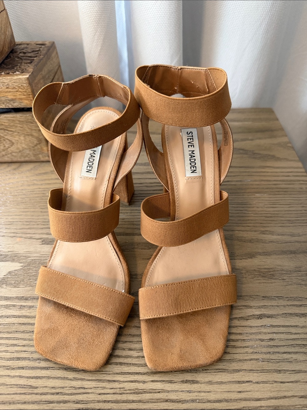 Steve Madden Cognac Strappy Block Heel Sandals